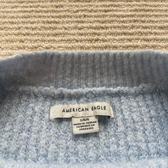 american eagle striped light blue crew neck knit soft sweater - Picture 2 of 2